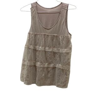 Ann Taylor LOFT  Lights Brown Sleeveless Layered Top Ruffle Front Size Medium